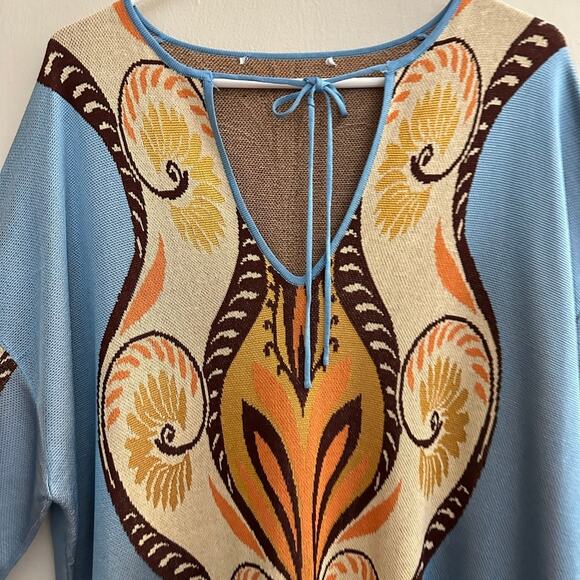 Zara Oversized Boho Jacquard Knit Tunic Mini Sweater Dress Kaftan Short Sleeve M - Picture 2 of 9
